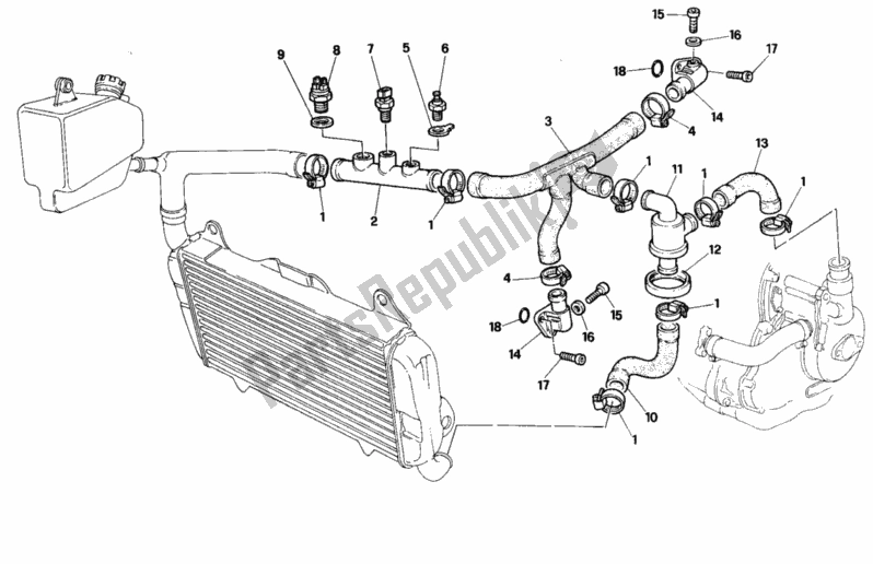 Toutes les pièces pour le Circuit De Refroidissement du Ducati Paso 907 I. E. USA 1991